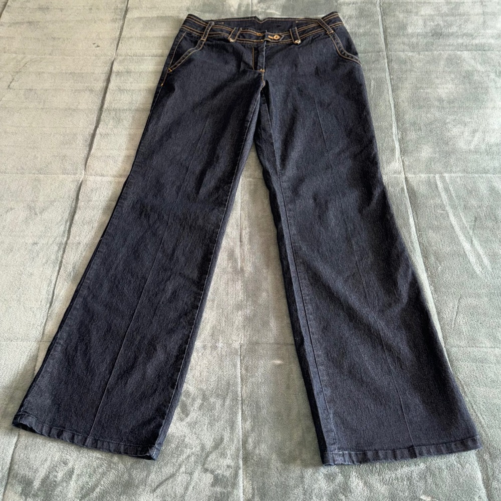 Y2K Bisou Bisou Michele Dark Wash Flare Jeans Wide Leg Trouser Boho Size 10